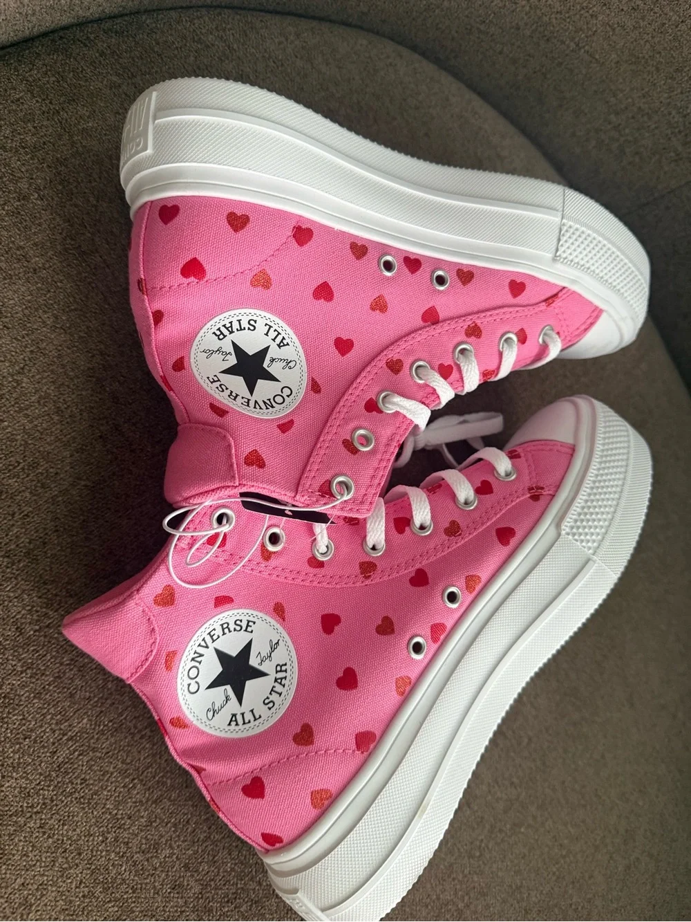 Girls Pink High-Top Heart Print Canvas Sneakers